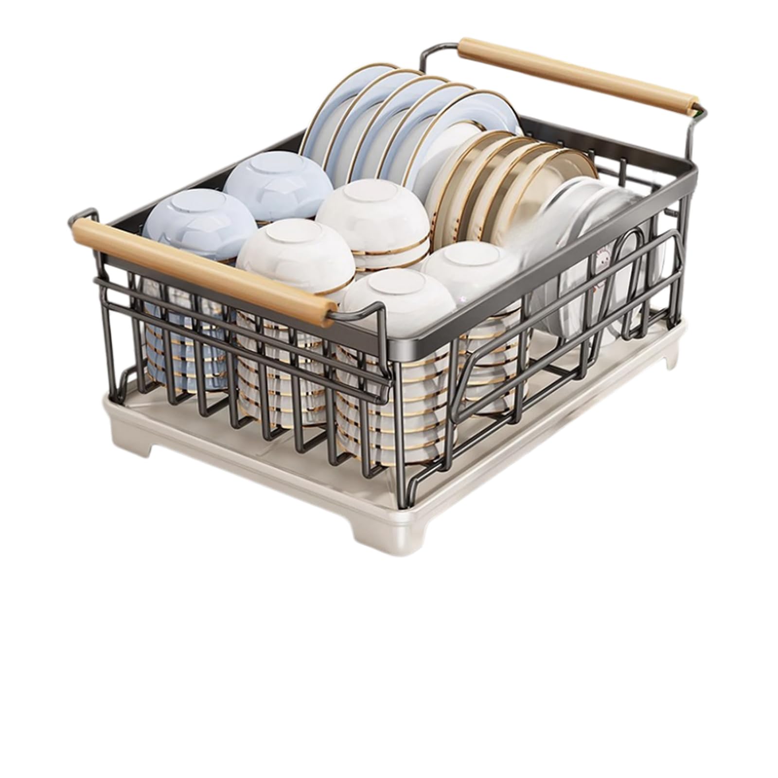 Égouttoir à vaisselle en acier inoxydable 304 en forme de L, organisateur de comptoir de cuisine avec porte-ustensiles, égouttoir à bols et assiettes, étagère de rangement et plateau égouttoir.