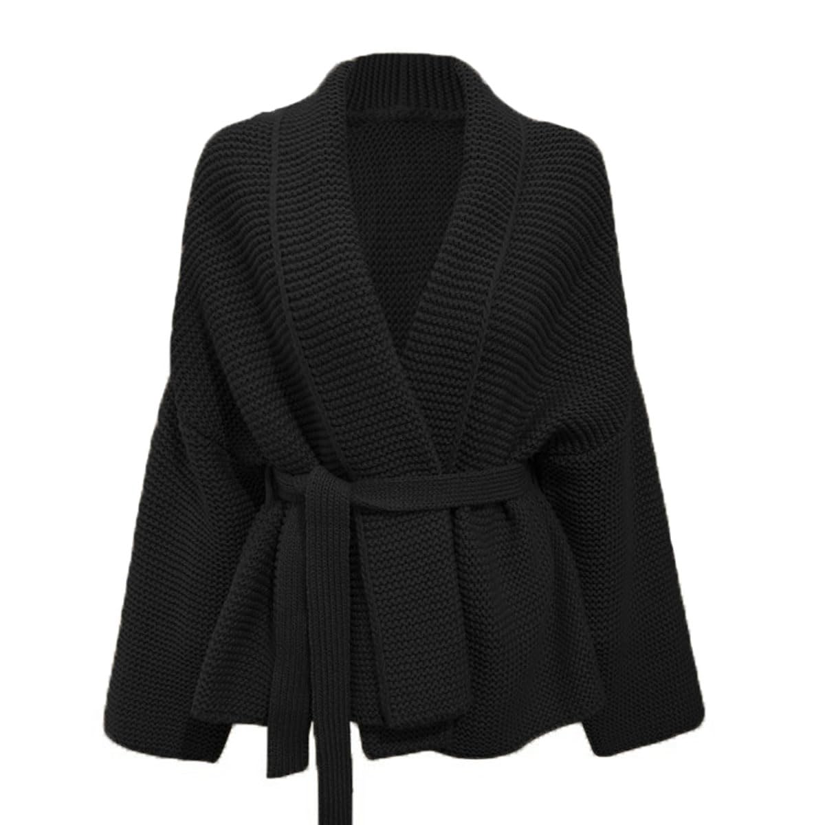 GGUHHU Womens Open Front Cardigan with Belt V-Neck Long Sleeve Solid Sweater Knitwear Wrap Coat Outerwear