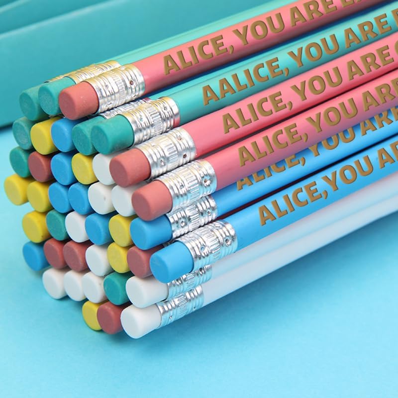 Miniatura 5 de Juego de lápices de afirmación de 12 piezas, nombre de lápices de colores personalizados, lápiz de nombre con puntas de goma, palabras de