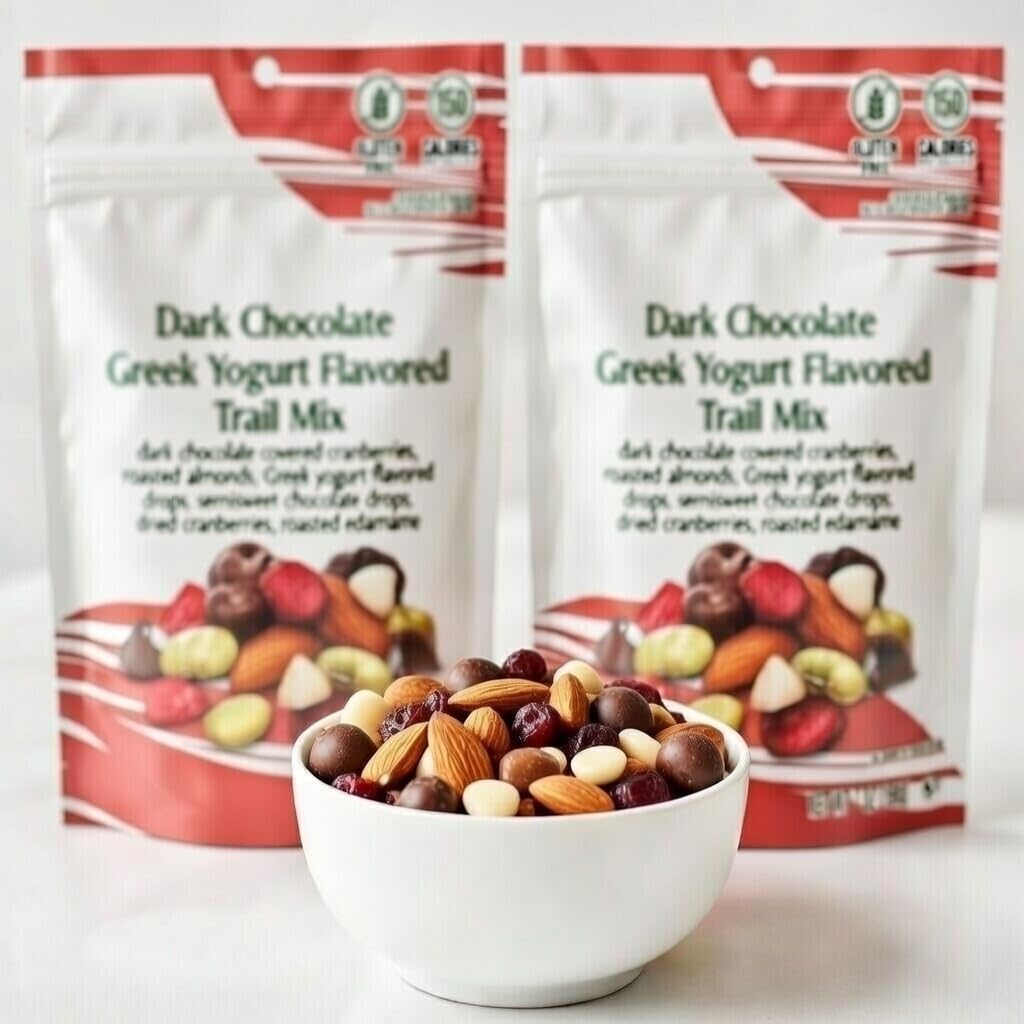 Dark Chocolate Trail Mix with Greek Yogurt Drops – Dark Chocolate Cranberries, Roasted Almonds, Edamame, Semisweet Chocolate Chips & Cranberries, Gluten Free Snack Mix – Nice 2 Pack (7oz Each, 14oz Total)