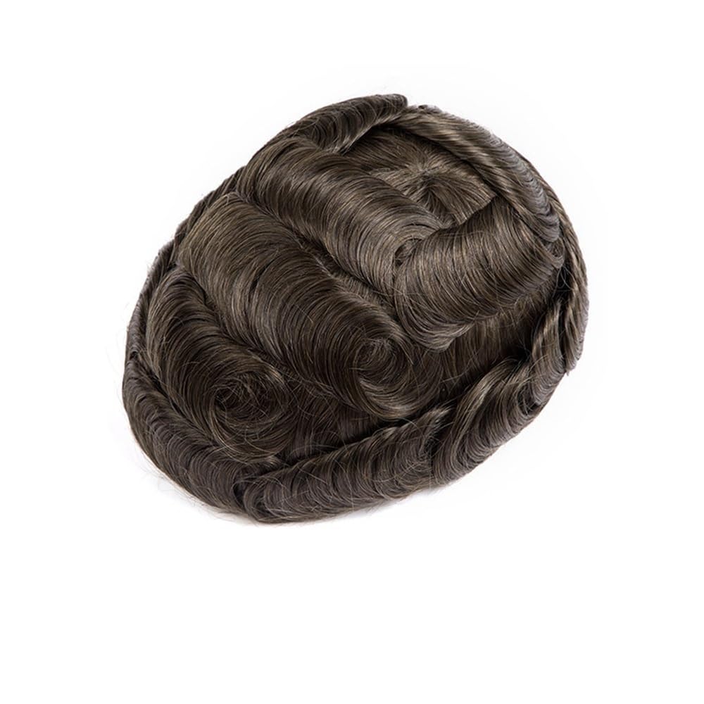 Men's Toupee Parrucca sostitutiva for capelli umani castani 5#, protesi for capelli da uomo, toupet traspirante in pizzo completo for uomo