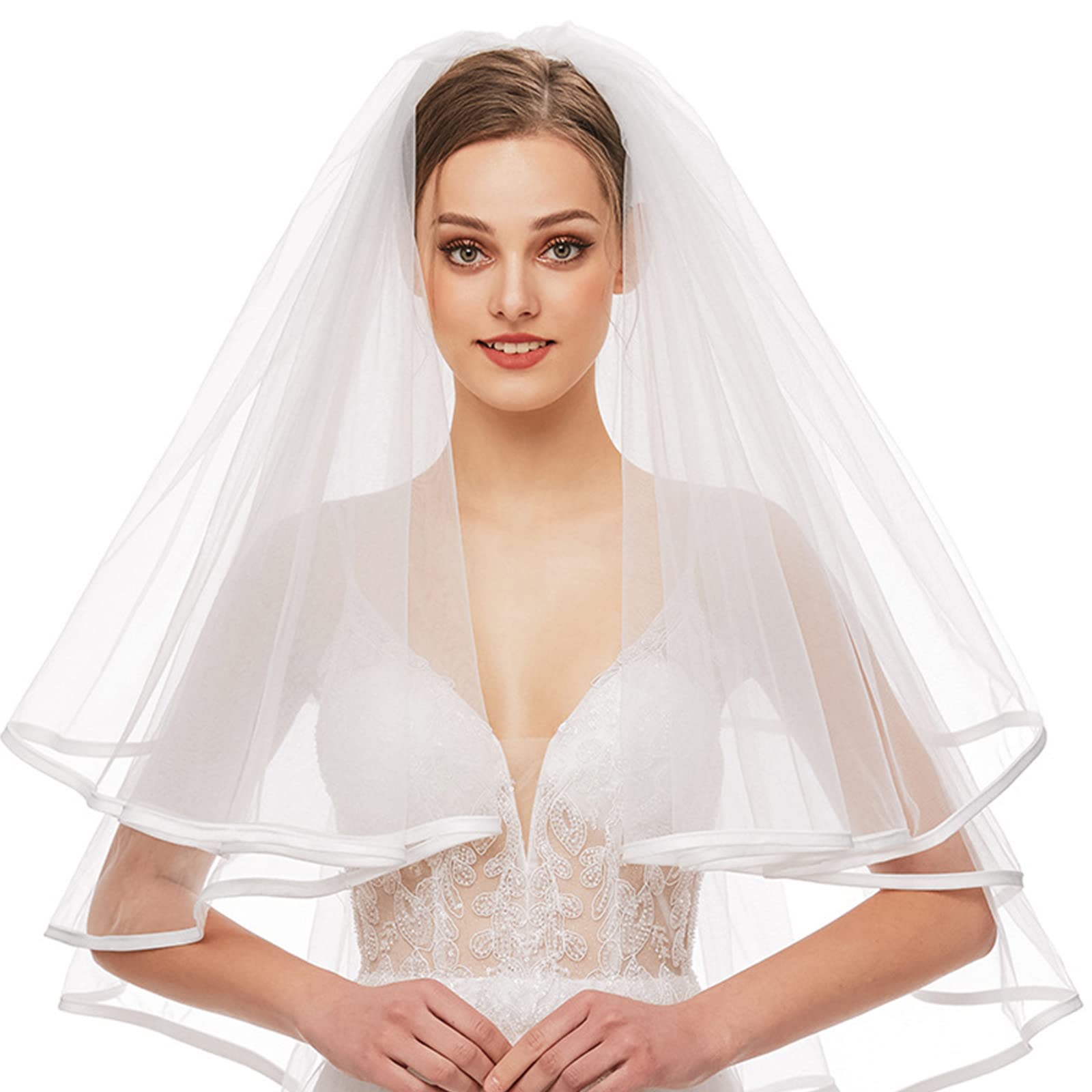 TOPQUEEN V69 Velo da sposa Velo da do Velo da sposa minimalista a due livelli con fard Veli da sposa con pettine Velo da sposa per la sposa  320