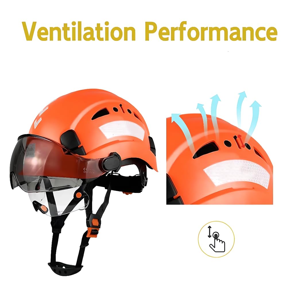 Casco di sicurezza industriale con visiera, paraorecchie, elmetto rigido con visiera ventilata, omologato OSHA, per lavori di costruzione, protezione della testa certificata ANSI/ISEA Z89.1
