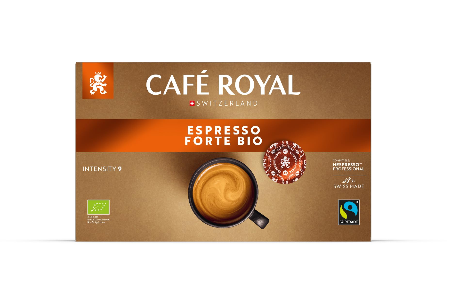 Café Royal Professional Pads, Bio Espresso Forte, 50 Nespresso (R) Professional kompatible Pads für Office und Gastronomie, Bio und Fairtrade zertifiziert, Intensität 9 (Packung mit 2)