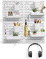 Dualshine Premium White Pegboard Wall Organizer Kit - 4 Panels, 38 Accessories for Craft Room, Bathroom, Office, Nursery Storage (22x22 Inch)