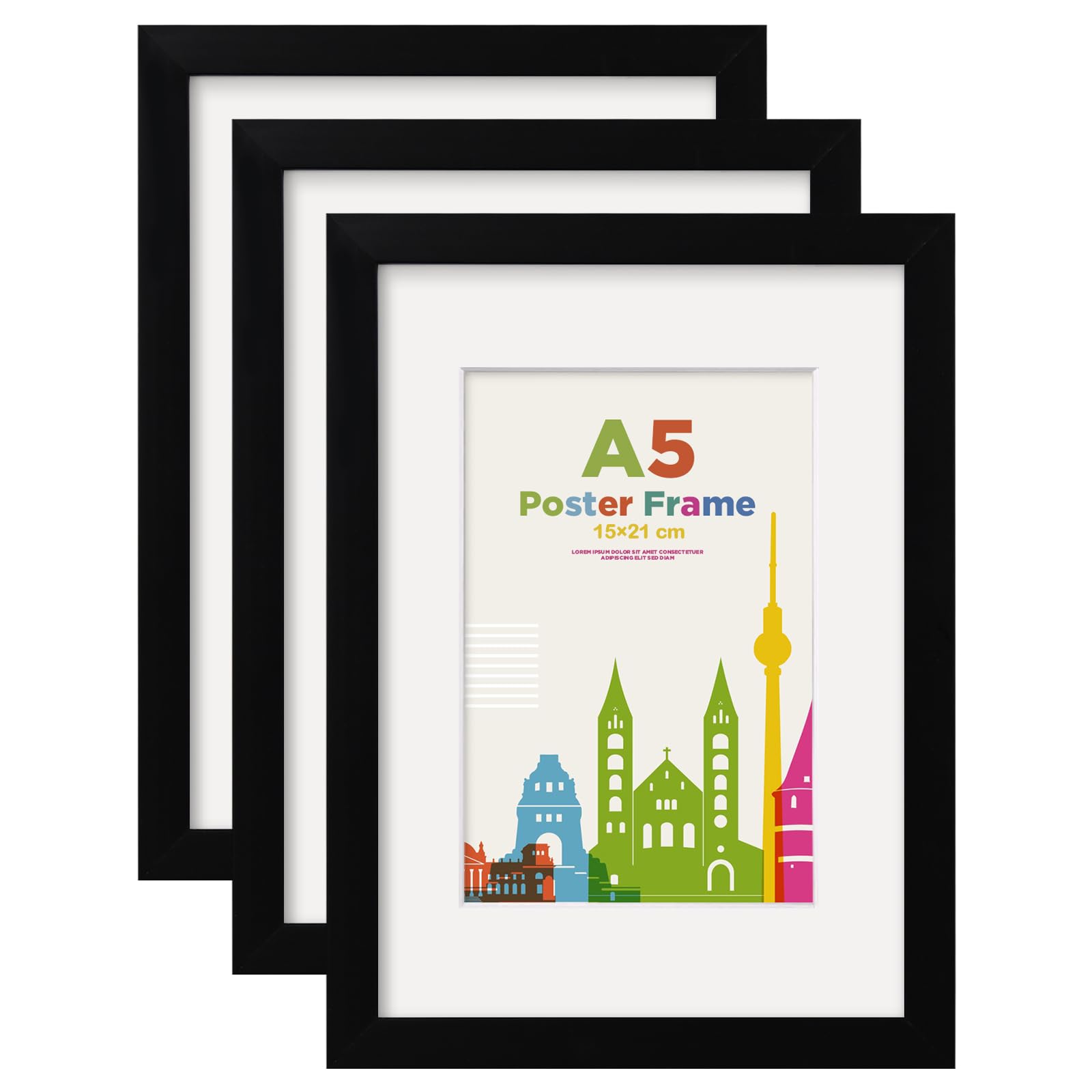 EGOFINE A5 Picture Frames 3Pcs Covered by Plexiglass, Display Picture 4x6 with Mat or A5 without Mat, for Table Top Display and Wall Mounting A5 Photo Frame, Black โ image 1
