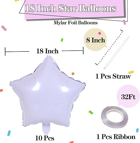 Miniatura 2 de KALOR Globos de Mylar de estrella blanca de 18 pulgadas, 10 globos de helio en forma de estrella para bodas, baby shower, decoraciones de fiesta de