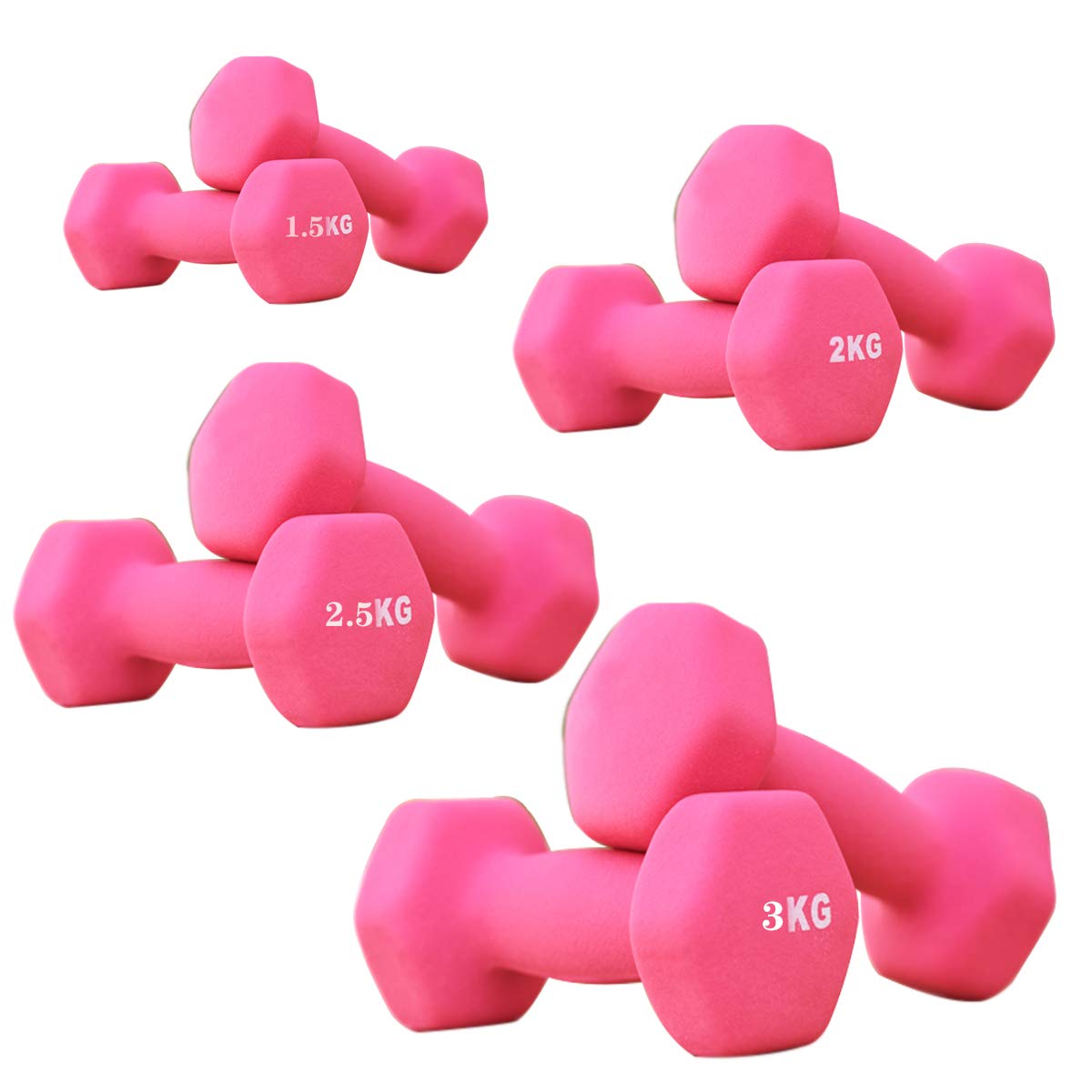 2 x Hanteln für Zuhause, Fitnessstudio, Griffe, Armhanteln, Bodybuilding, Gewichtstraining für Damen, Familie (1,5 kg, 2 Stück)