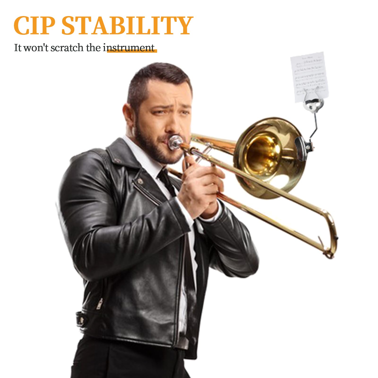 Lira de trombón, paquete de 2 soportes plateados para lira de trombón para banda de marcha, clip de trombón de 6.89 pulgadas y carpeta abatible, accesorios de instrumentos musicales generales