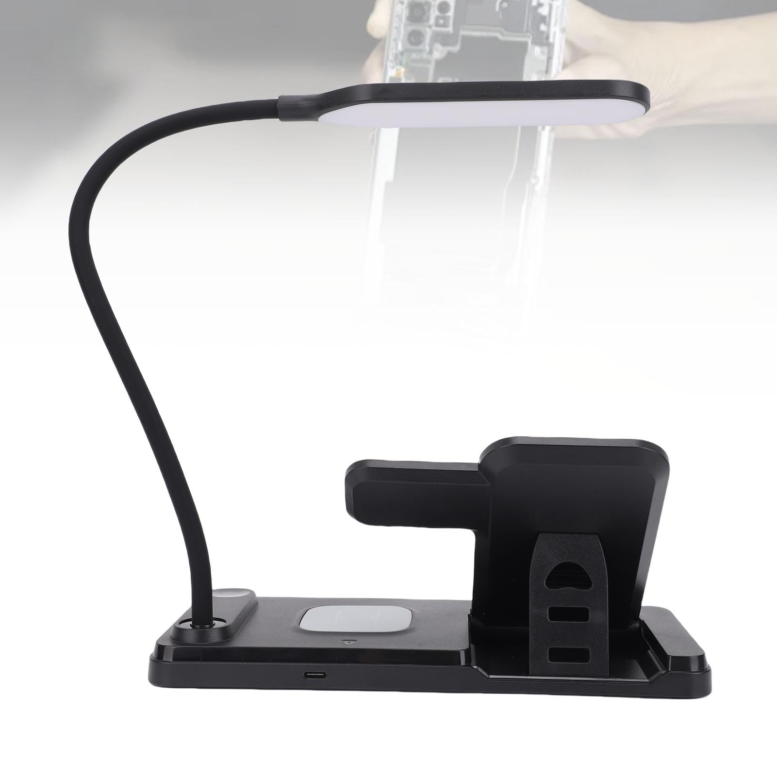 Ejoyous Stazione di Ricarica Wireless 3 in 1, Stazione di Ricarica da Tavolo in ABS con Rapida da 15 W, Caricabatterie Pieghevole per Auricolari per Orologio da Telefono e Lampada a 3 Colori per