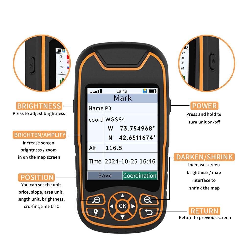 Macchina portatile per rilevamento del terreno, misuratore di terra ad alta precisione da 3,2 pollici, con esportazione dati, posizionamento satellitare, antiurto e a prova di caduta, per escursioni