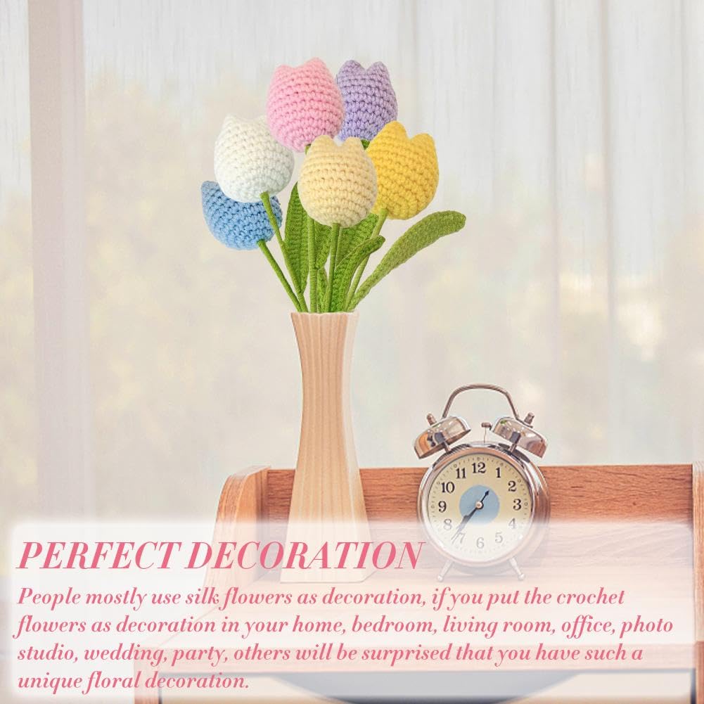 Emivery Bouquet Di Tulipani All'Uncinetto 7 Pezzi | Fiori Artificiali Fatti A Mano In Rosa Per Regalo San Valentino Festa Mamma