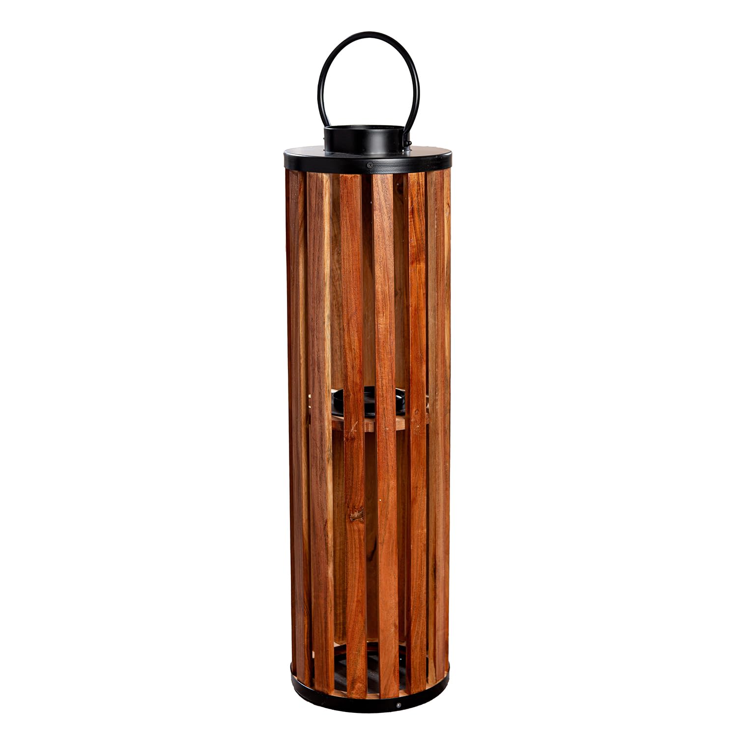 GILDE Świecznik Ambia z drewna – cylindryczny – wysokość 82 cm x Ø 24 cm – brązowy/czarny – latarnia