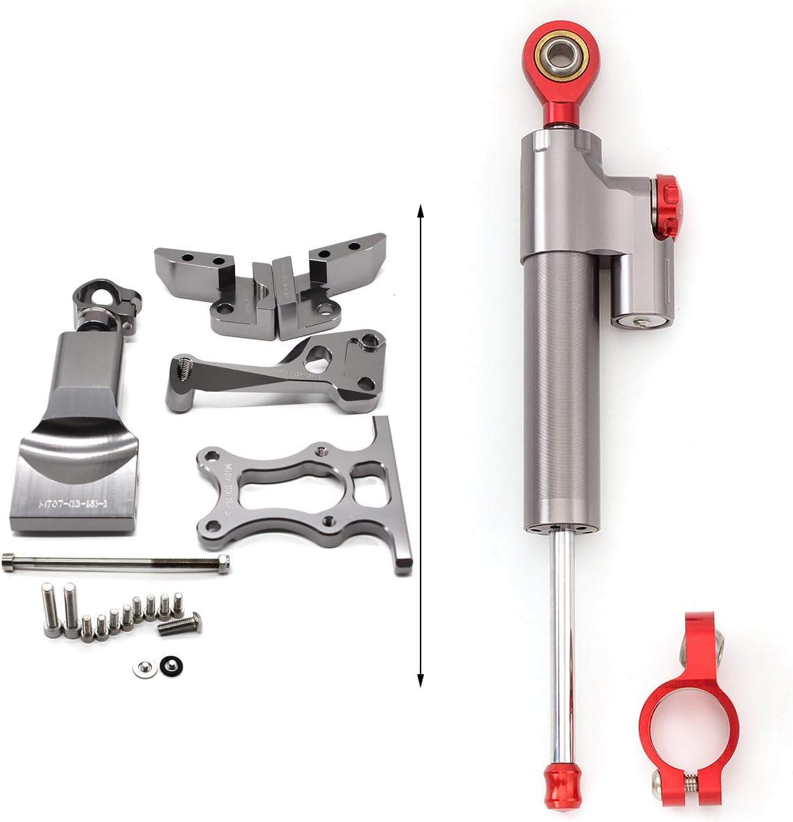 FXCNC Motorcycle CNC Steering Damper Stabilizer Buffer Control Bar With Mounting Bracket Kit Full Set Compatible with MT07 FZ07 MT-07 FZ-07 2014-2019