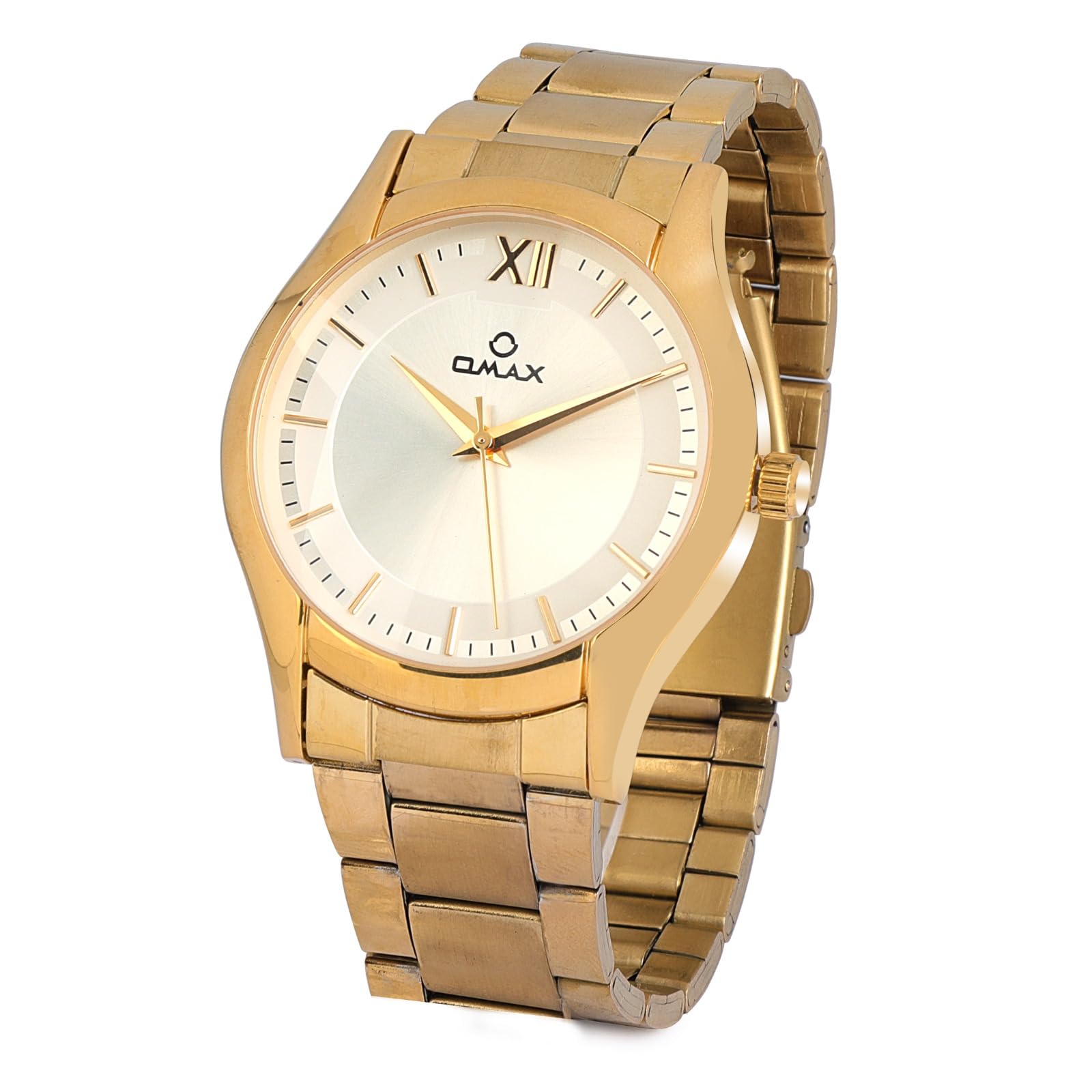 OMAX Mens Analog Golden Stainless Steel Watch with White Dial - Elegant Timepiece for Every Occasion-BBGS318 (B0CCDHNYY5) Amazon Price History, Amazon Price Tracker