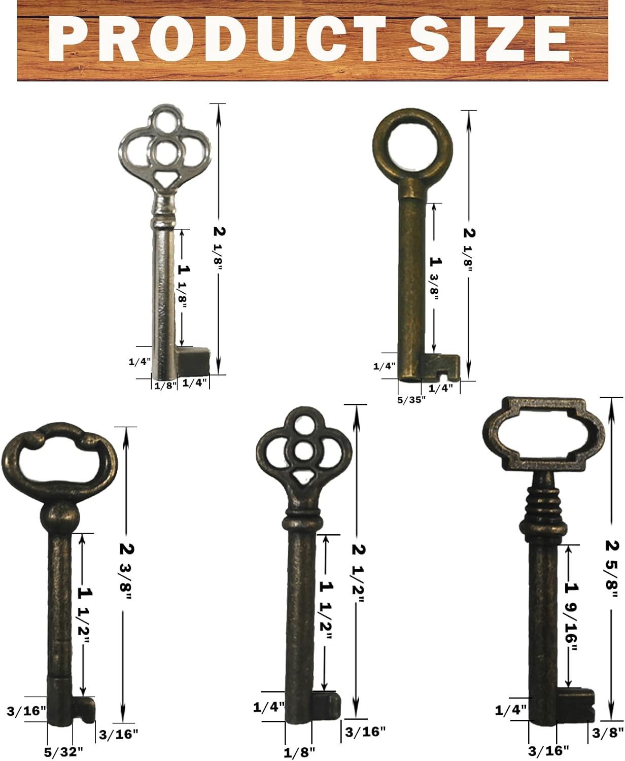 Skeleton Key Set, 10-Keys Universal Skeleton Keys Replacement for Vintage Old Furniture, Antique Furniture, Cabinet Doors, Grandfather Clocks, Old Style Cabinets or Doors