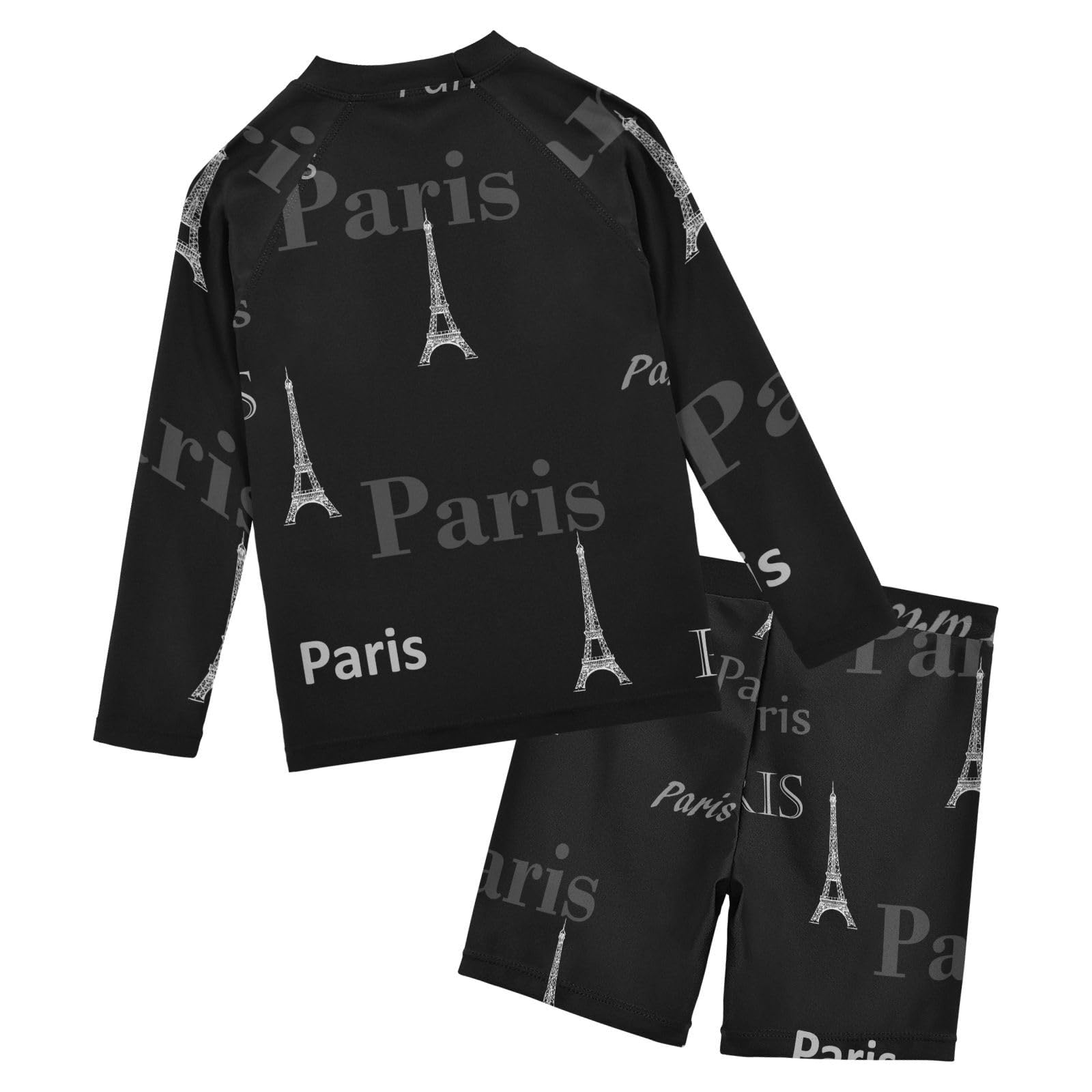 Aflyko Kids' Bathing Suit Set Paris Eiffel Tower Cute Long Sleeve Swim Tops with Shorts Summer Vacation Pool Party Rashguard Fun Cute Infant Beachwear, 4T Multicoloured