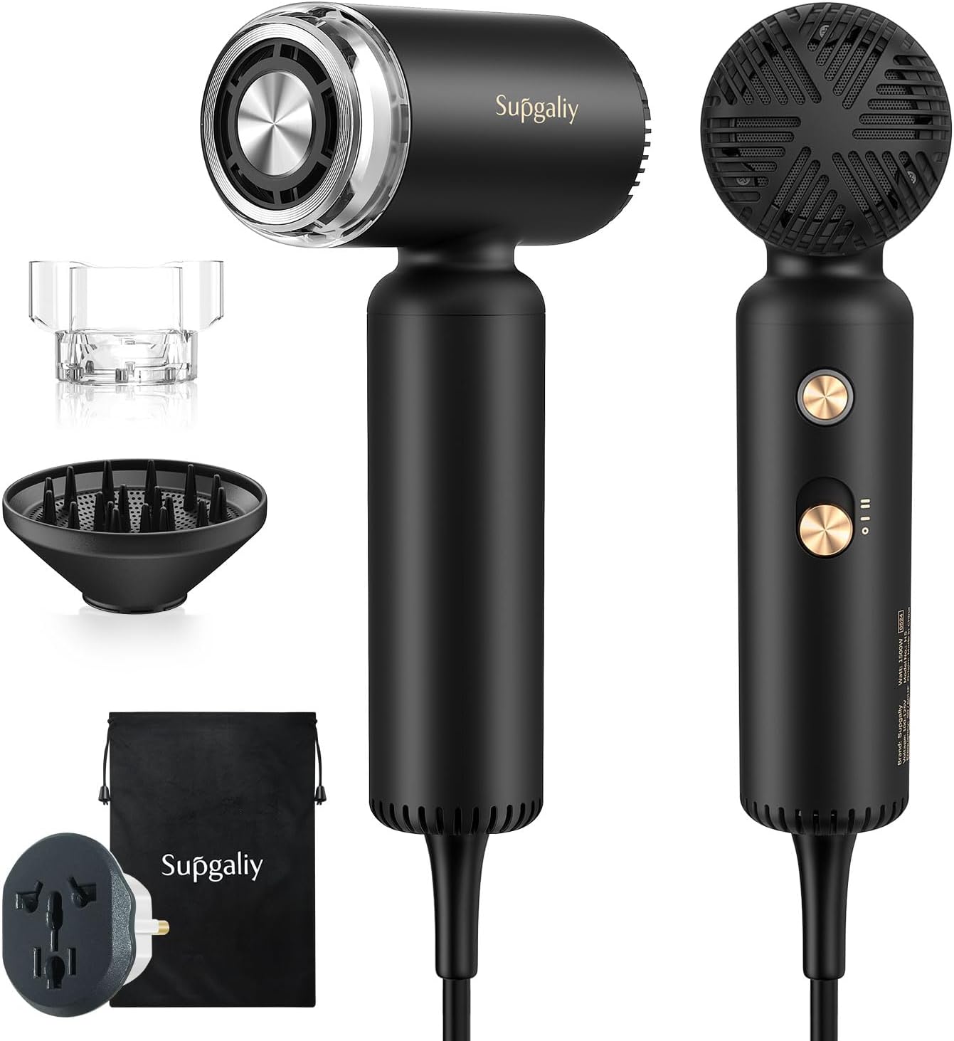 Dual Voltage Hair Dryer, High-Speed Ionic Blow Dryer for Fast Drying, Travel Compact Hair Blow Dryer with Magnetic Curly Diffuser for Home, Portable Hairdryer International 110-240V Black incomplete 