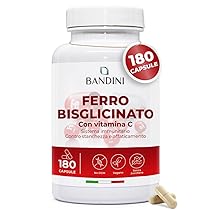 Bandini® Ferro Bisglicinato 80mg + Vitamina C 180 Capsule Vegan (Scorta di oltre 6 Mesi) – Contribuisce al Normale Metabolismo Energetico – Altamente Assimilabile e Biodisponibile – Iron + Vit C 160mg