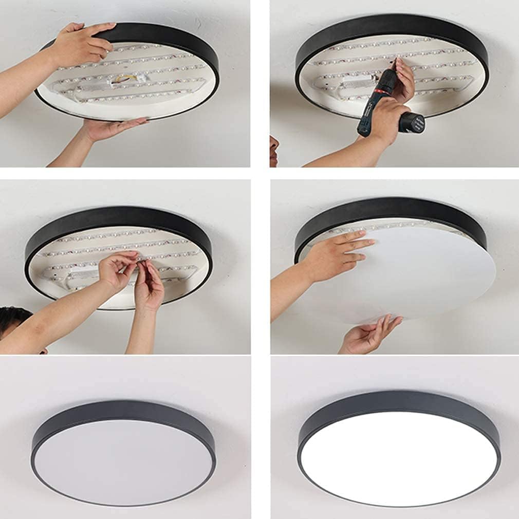 Okrągła lampa sufitowa LED do salonu, vintage, ściemniana, z pilotem zdalnego sterowania, nowoczesna, do jadalni, czarna, metalowa rama, ultra cienka designerska lampa do sypialni, kuchni, biura,