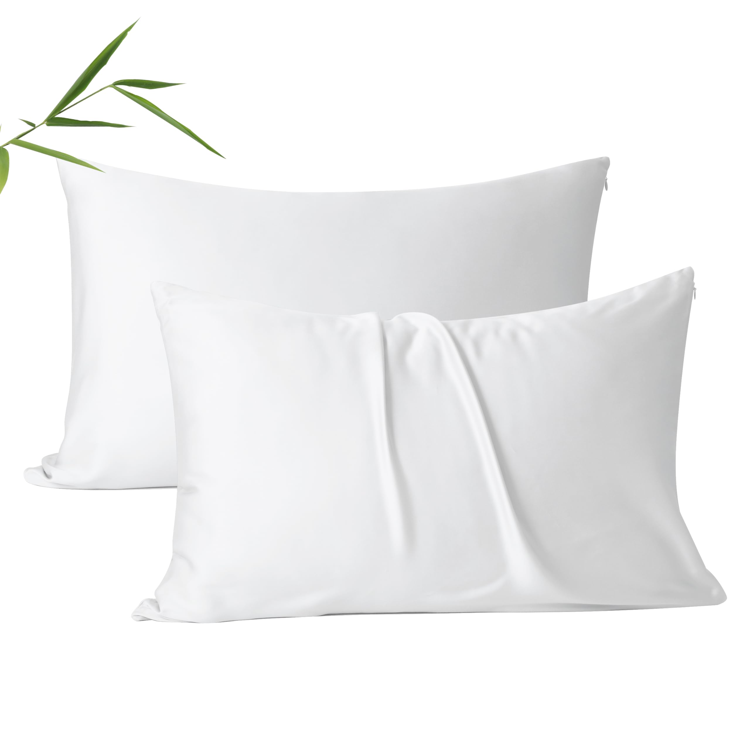 2 Pack Cooling Pillow Cases,Viscose Derived from Bamboo Pillow Protectors Queen Size Set of 2, 400 Thread Count Soft Silky Breathable Summer Pillow Cover with Zipper Hidden (2PCS, Queen, White)