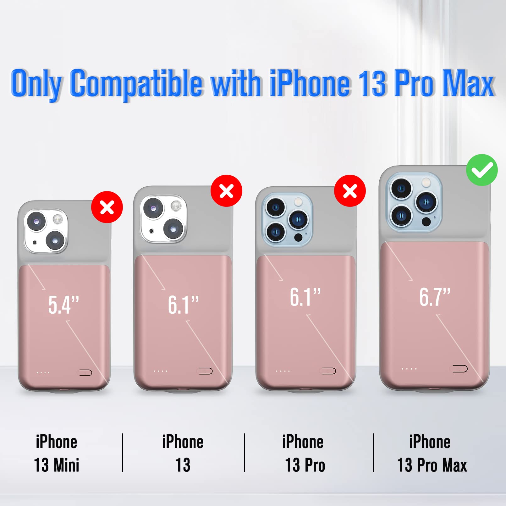 Custodia Per Batteria iPhone 13 Pro Max, 5000mah Custodia Caricabatterie Portatile Per iPhone 13 Pro Max, Batteria Estesa Intelligente Ricaricabile Protettiva (6,7 Pollici) (Rosa)