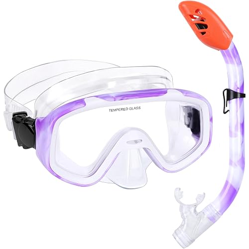 Kids Snorkel Set, Children Anti-Fog Diving Mask Swimming Goggles Dry Top Snorkel Equipment Snorkeling Packages Swimming Gear for Youth Boys Girls Age 5-10