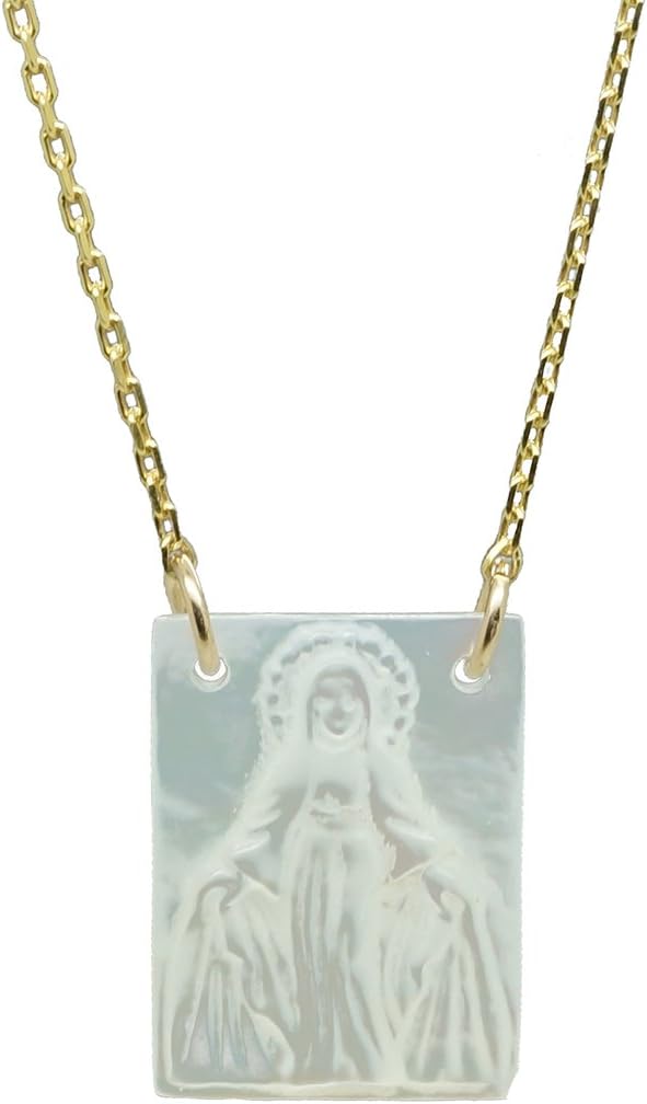 Mother of Pearl Scapular Style Lady of Grace Necklace 16 Inch