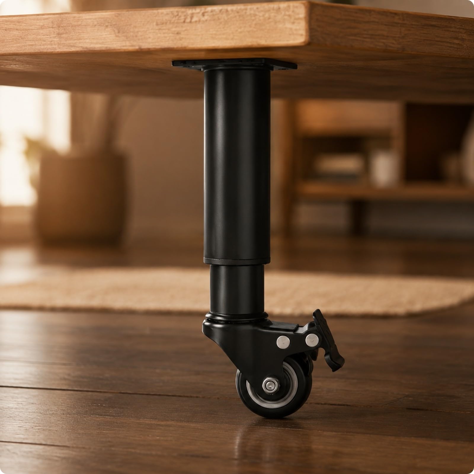 Teleskop-Möbelfuß mit Rolle und Bremse pulvbeschichtet Möbelfüße mit Rollen Stützfuß für Schränke, 31-45cm