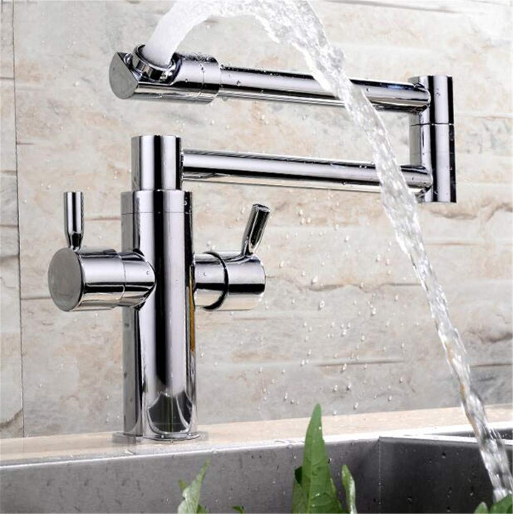 MXXQRHF Retro Chrome Copper ng Kitchen Faucet - Dual Handle 360° Swivel Deck Mount Sink Mixer Tap with Aerator for Hot & Cold Water, Stylish Kitchen Upgrade
