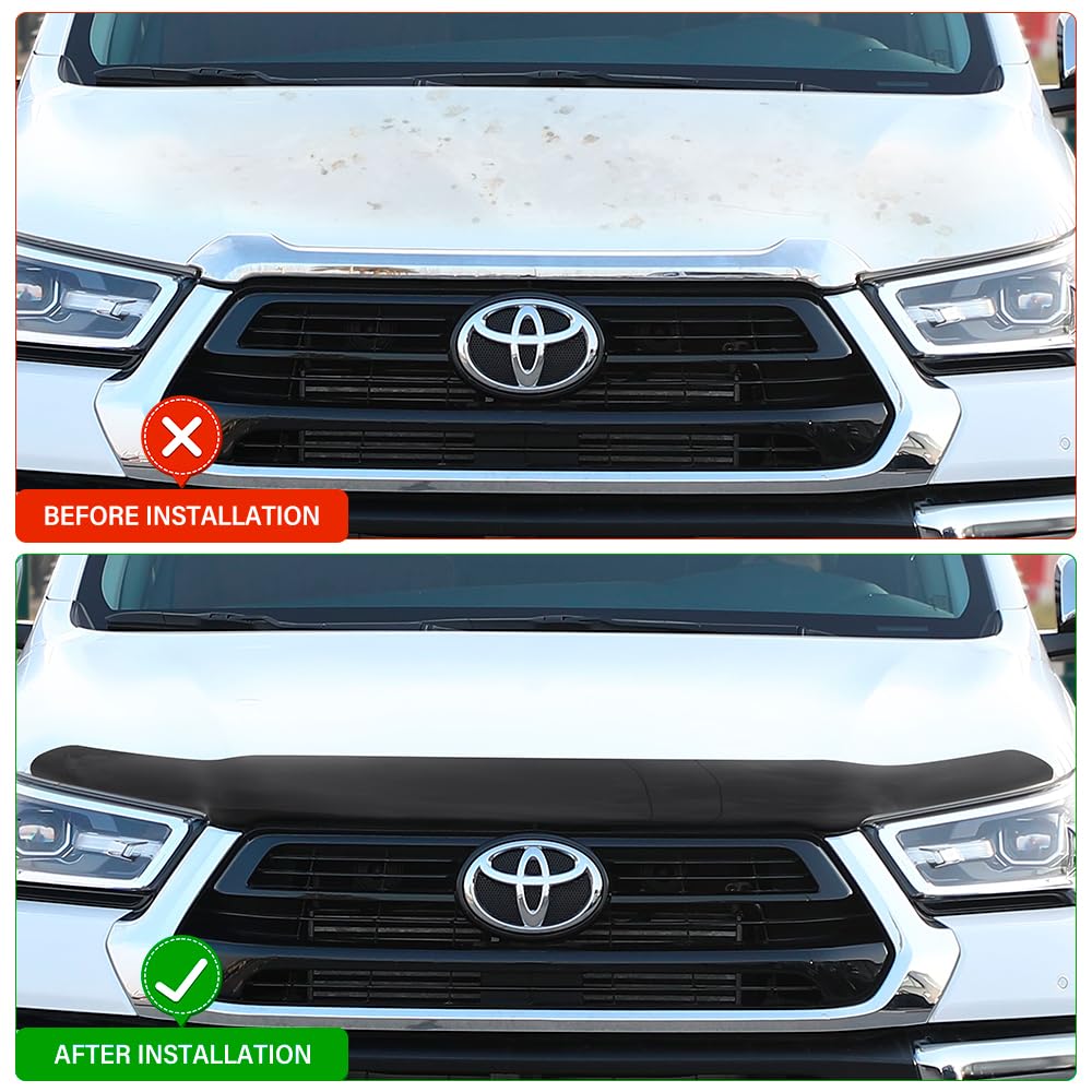 Protector de capó para Toyota Hilux 2021-2024 Hilux AN110 AN120 AN130 MK8 Pick-up, Protector de Insectos para capó Acrílico negro