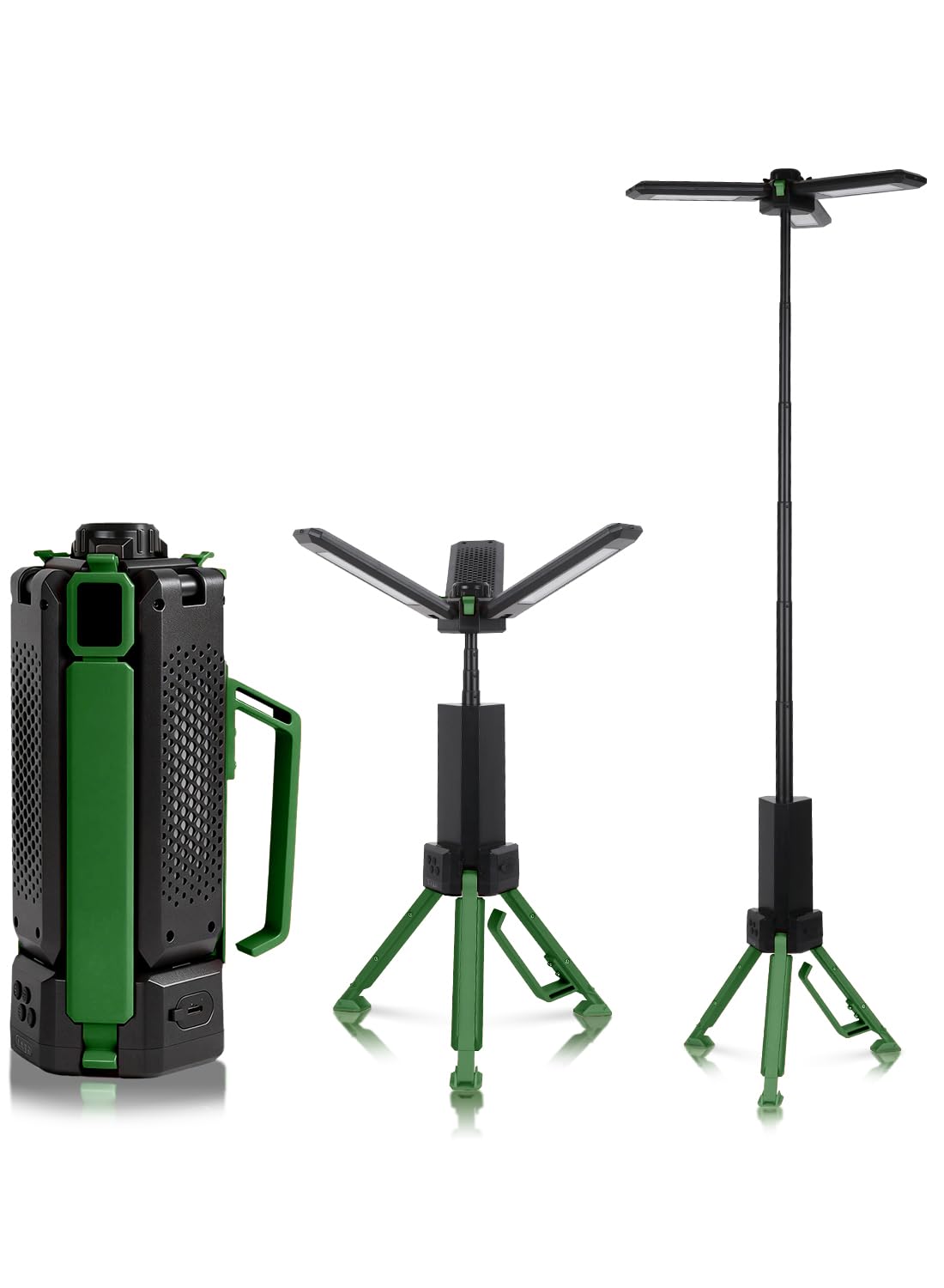 Photo 1 of 15000mAh Rechargeable Telescopic Camping Light, Portable Flashlight & Lantern with Reinforced Tripod Base, Height Adjustable Dimmable Tent Light, Power Bank for Outdoor BBQ, Hiking, Job Site, Green