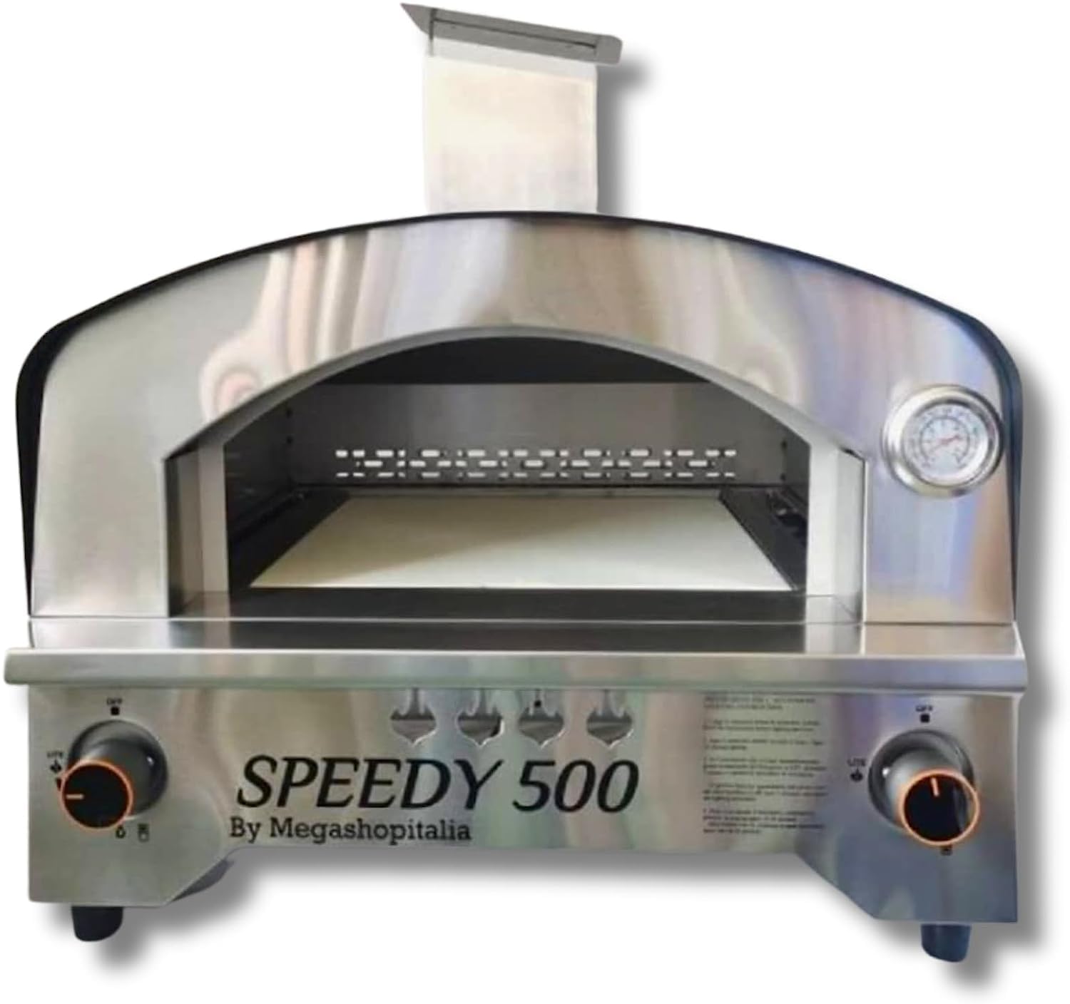 Forno per Pizza a Gas in Acciaio Inox Doppio Bruciatore Speedy500 con Pietra Refrattaria 500 gradi Forno per Pizza da Esterno (Forno Speedy500)