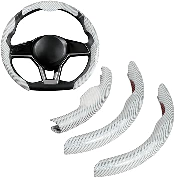 3Pcs Set Steering Wheel Cover Fit for Nissan Rogue Select Rogue Sport Sylphy Pulsar Sentra Infiniti Accessories 14.5-15 inch Carbon Fiber Pattern PVC Material Smooth & DurableWhite