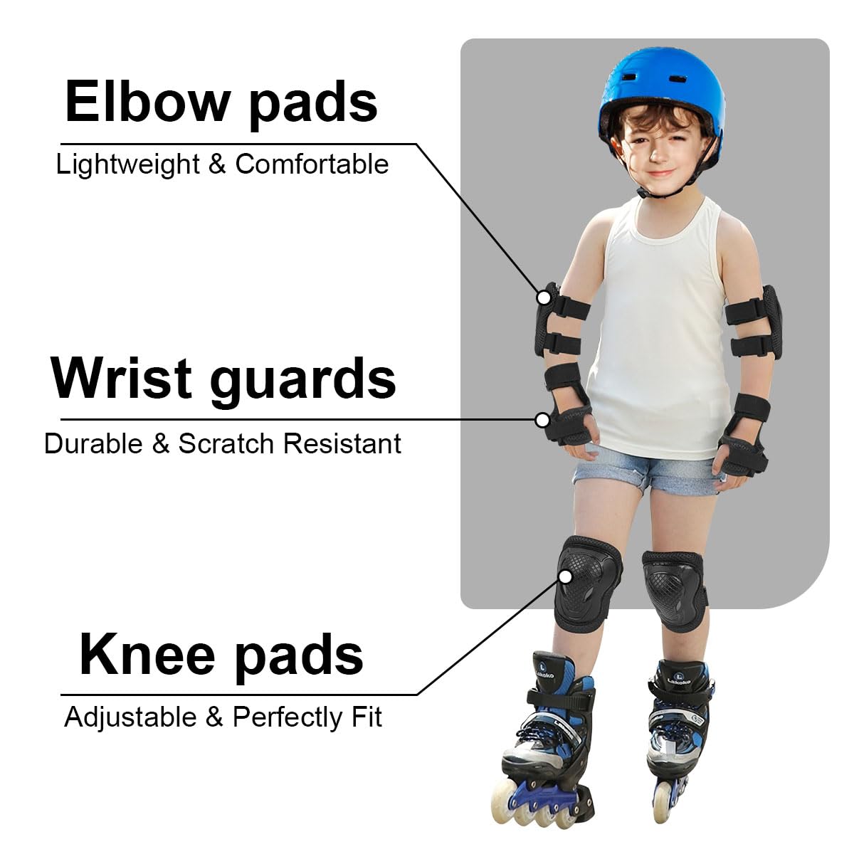 Flintronic Protezione Kit per Bambini 3-12Anni, Protezioni Set per Bambini, Sicurezza Set per Ciclismo, Regolabile Ginocchiere Set di Gomitiere per Sci Skateboard Pattinaggio Monopattino Sport Estermi