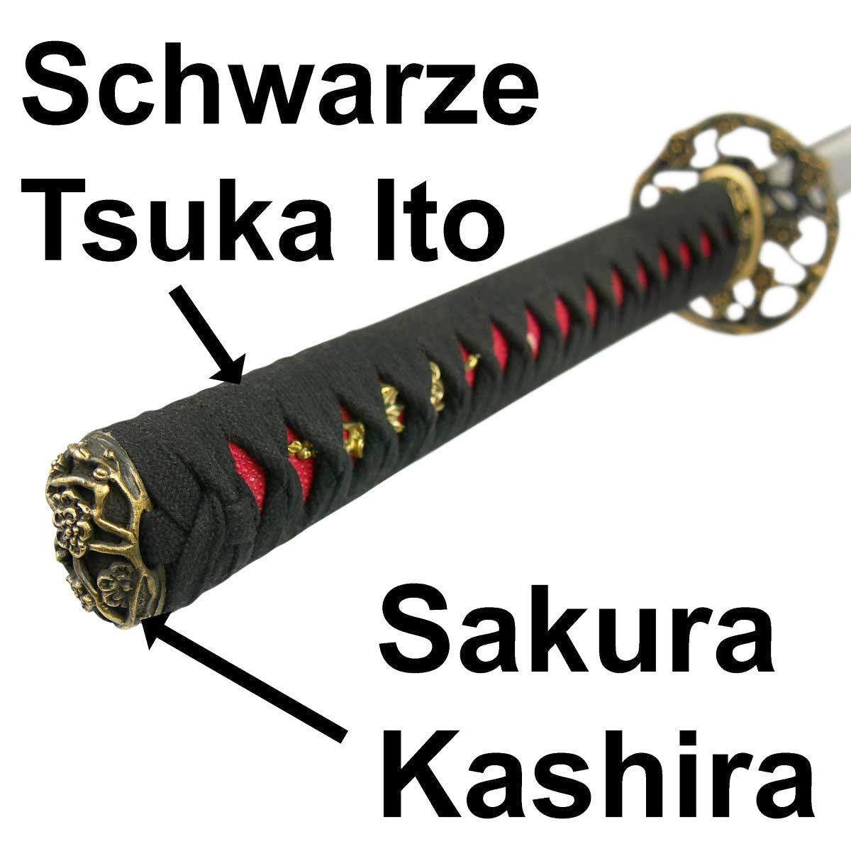 Samuraischwert Sakura Ishime Katana Metall Klinge sehr scharf! | Hochwertiger Kohlenstoffstahl
