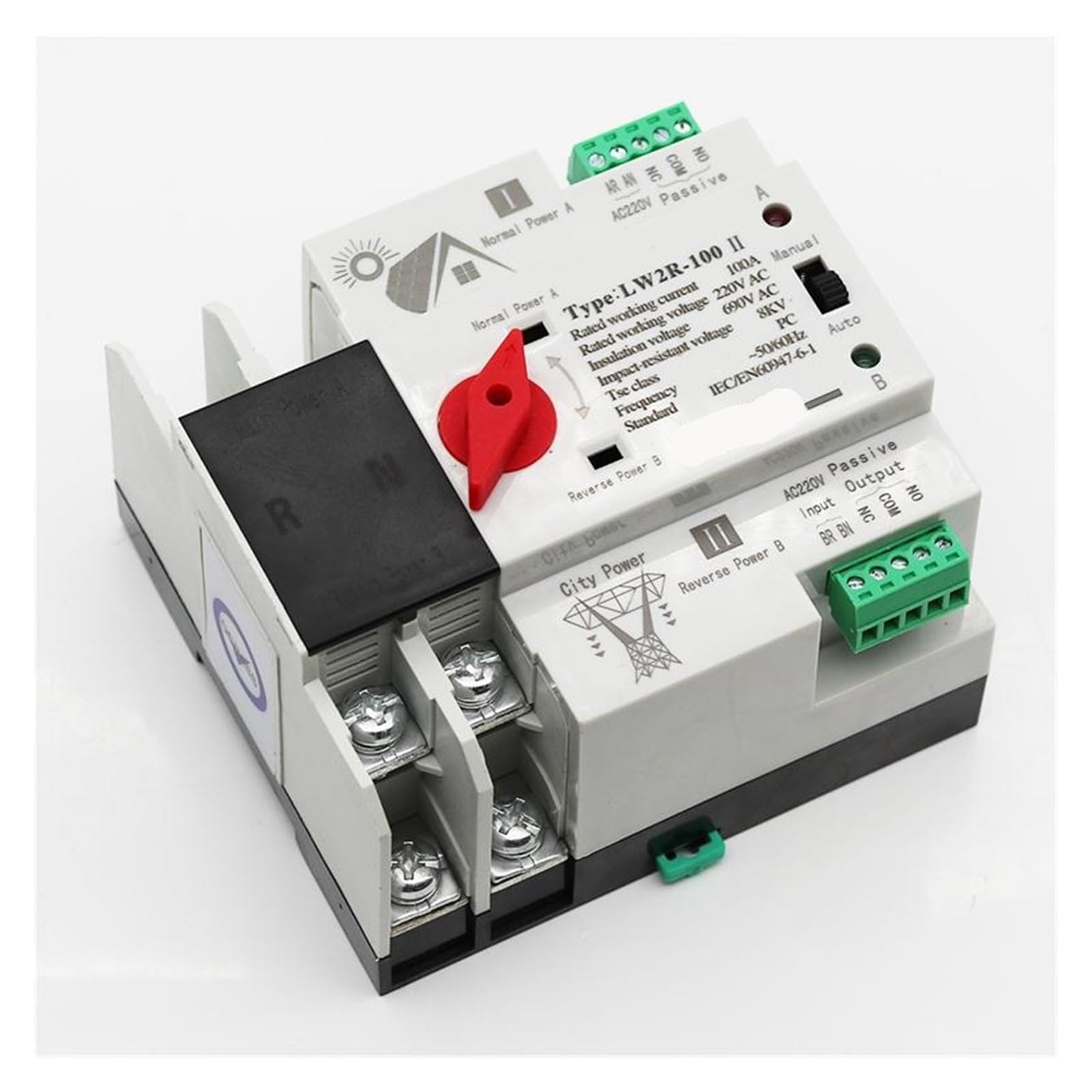 Inversor automático, 2P 100A 125A 220V Mini ATS Interruptor de selección eléctrico Interruptor de selección eléctrica doble para energía solar(2p 125a 220v,Tipo de generador)