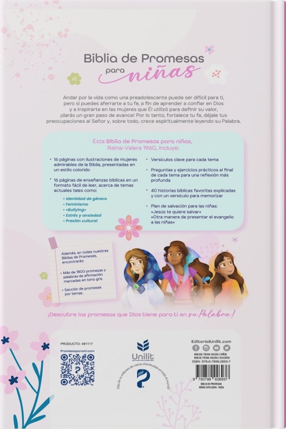 Biblia de Promesas Para Niñas Reina Valera 1960 - Historias Bíblicas, Tapa Dura, Edición En Español