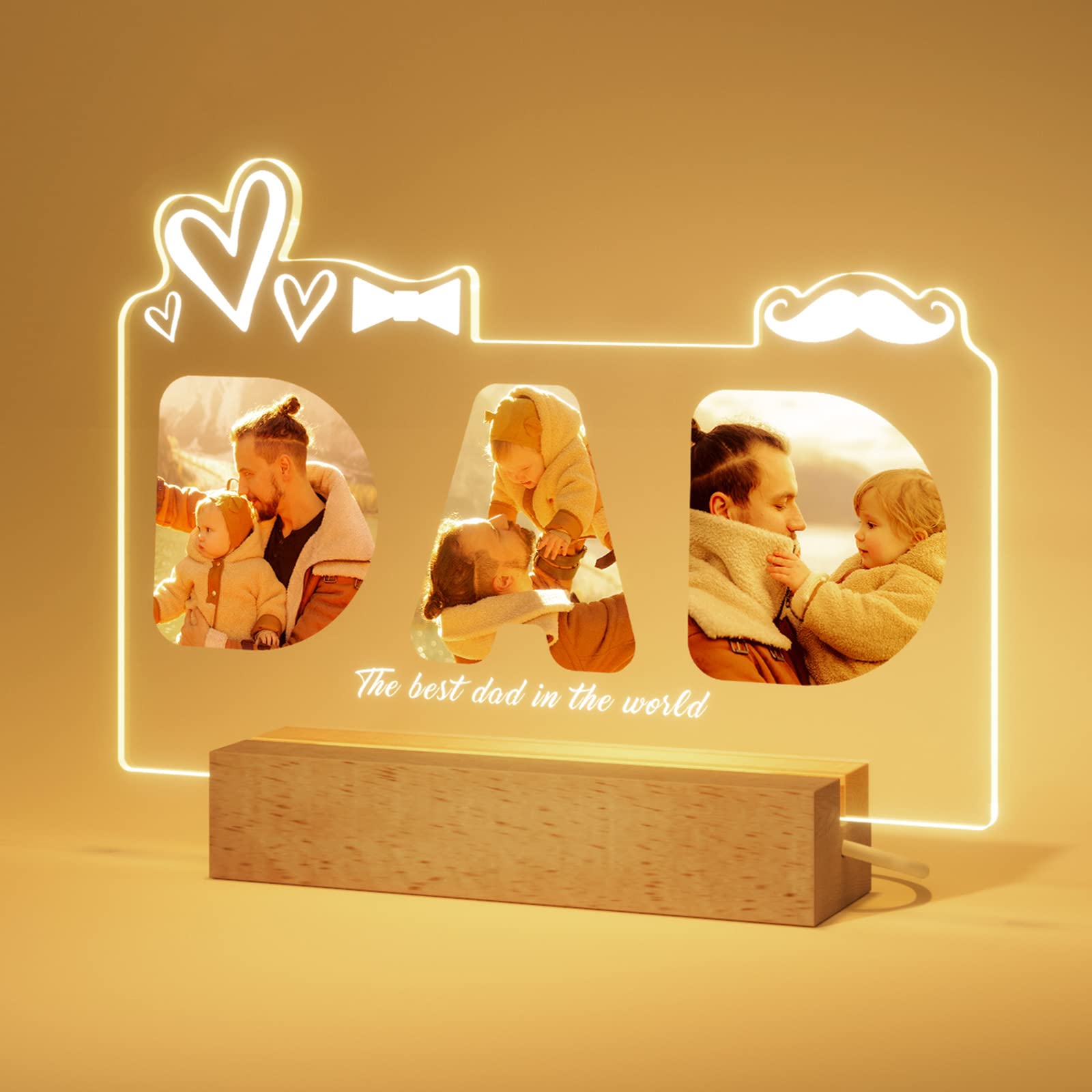 iDIY Personalised Gifts for Dad - Fathers Day Light Up Photo Album Gifts, Customised Lamp with Photo and Text, Thoughtful Dad Birthday Presents from Daughter Son — image 1