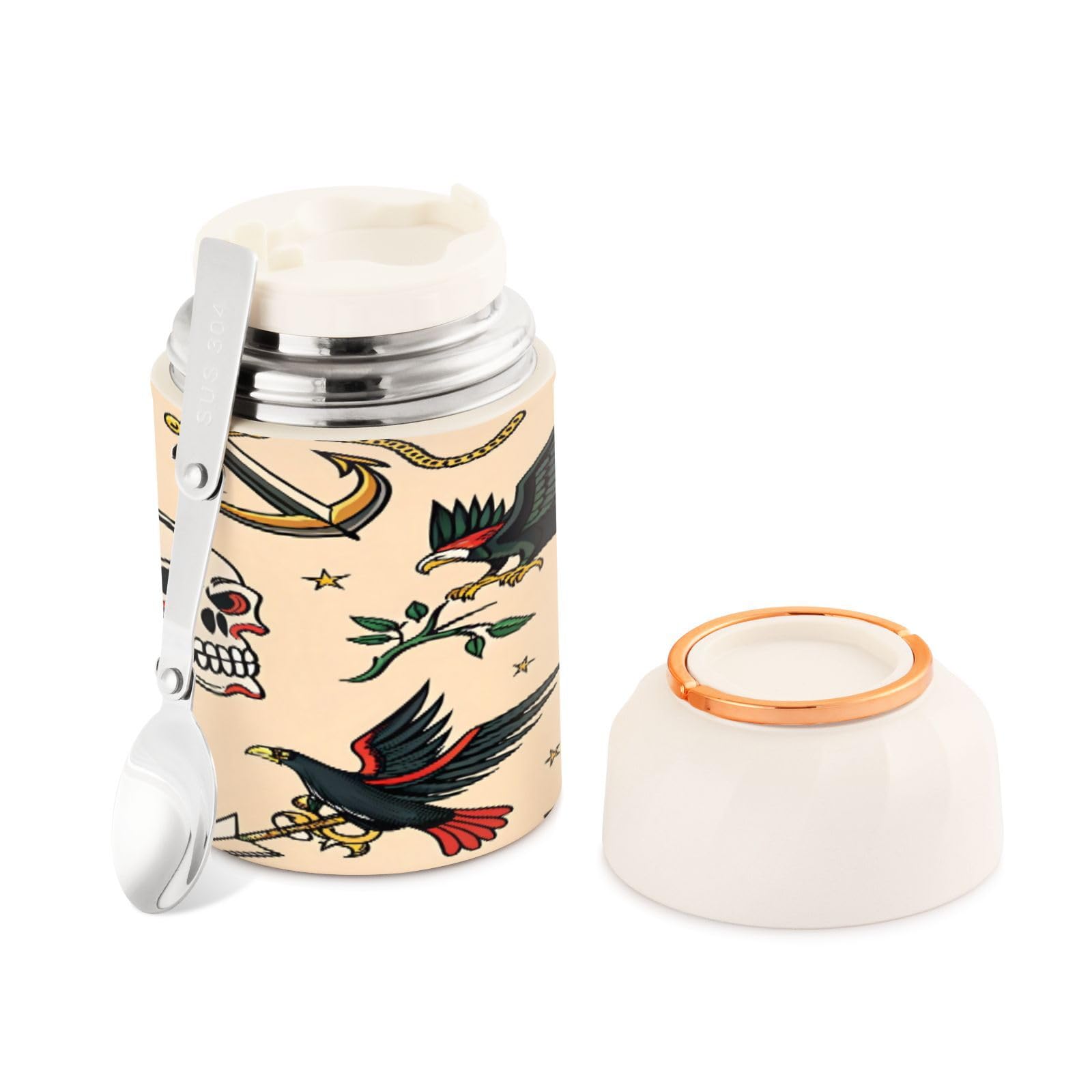 Tarro térmico para almuerzo Old School Tattoo de 500ml con cuchara