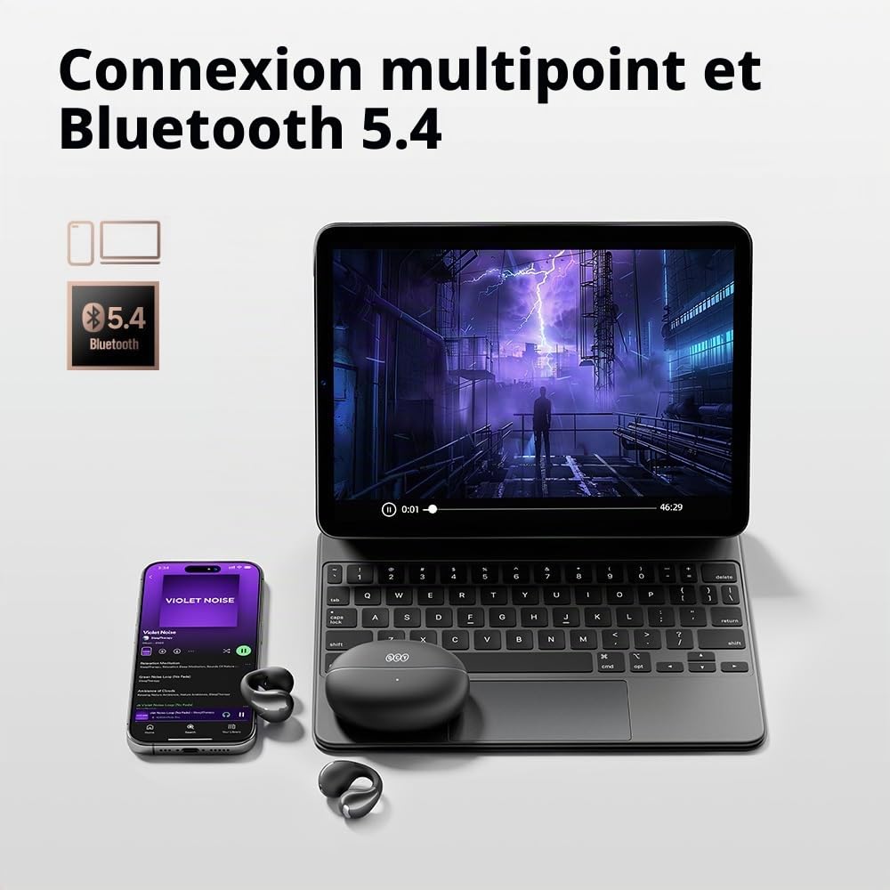 QCY Crossky C30 Écouteurs Bluetooth sans Fil,Écouteurs Sport Bluetooth 5.4 Clip Ouverts,avec Micro antibruit 4 ENC,EQ personnalisé,Étanche IPX5, Idéal pour Le Sport/Fitness,Noir