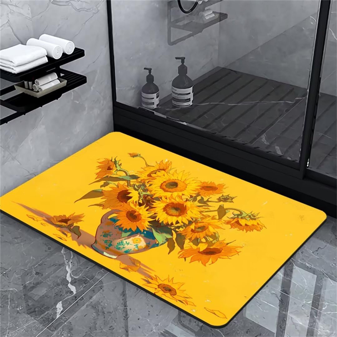 Badezimmerteppich Badematte Rutschfest Badematte Badteppich Badvorleger 120x160cm Badematten Badteppiche Duschmatte Rutschfest, Duschvorleger Badezimmermatte Rutschfest Stein Badematte Sunflower