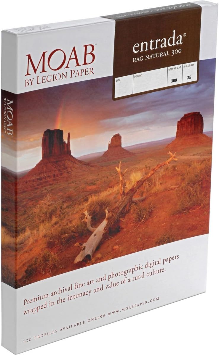 Moab Entrada Rag Fine Art 2-Side Natural Matte Inkjet Paper, 17x22", 25 Sheets