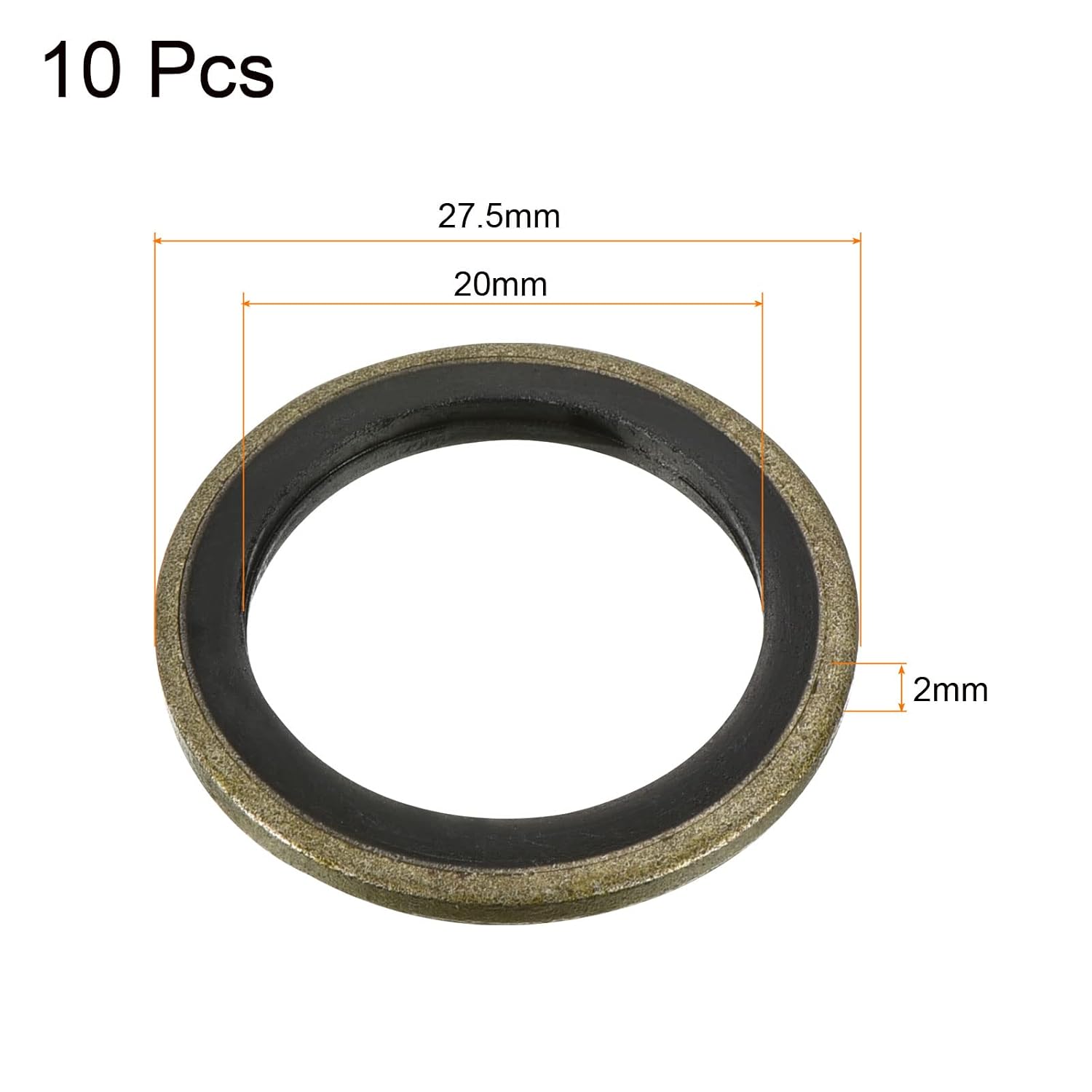 MECCANIXITY Bonded Sealing Washers M20 27.5x20x2mm Carbon Steel Nitrile Rubber Gasket, Pack of 10