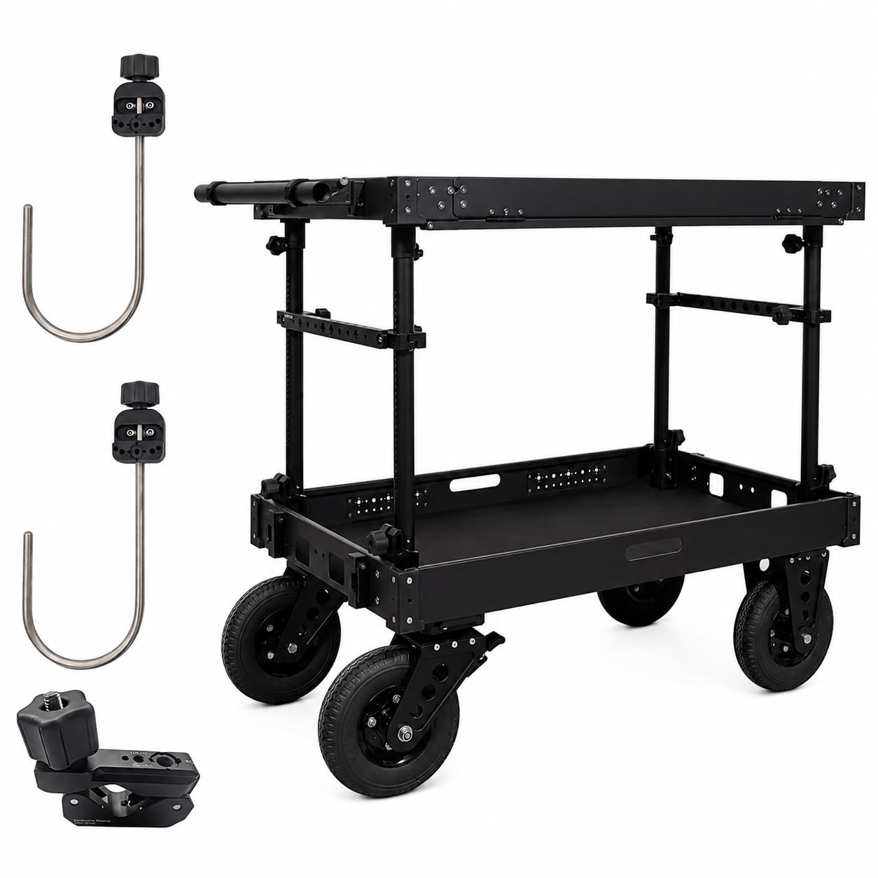 DF DIGITALFOTO Titan Plus Carro de Producción Video 300kg - Estación de Trabajo CNC con Abrazaderas y Ganchos, Plegable 18cm, Ruedas Neumáticas 8", Montaje sin Herramientas para DIT y Cine