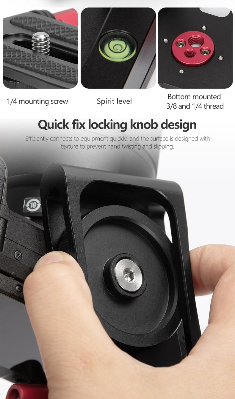 Reflex Camera Z Flex Tilt Tripod Head – Folding Z-Type Quick Release Plate, Quick Setup, 360° Rotation, 1/4" Screw Mount, Spirit Bubble, Adjustable Camera Mount for DSLR & Video Cameras