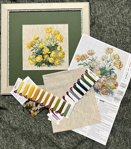 Image of RIOLIS - Globe Flower 1515, Floral Cross Stitch Kits 7.75 inchX7.75 inch, Cross Stitch Kits for Beginners & Advanced, Crossstitching Kit Adult, Embroidery Counted Stitching Kit