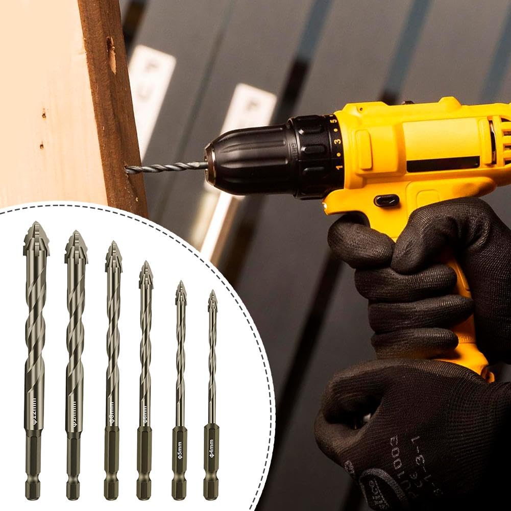 Paquete de 4/6 brocas excéntricas de cuatro flautas, brocas dentadas de cuatro filos, taladro excéntrico para azulejos de cerámica, vidrio, mármol, hormigón, cabeza inclinada de alta dureza,