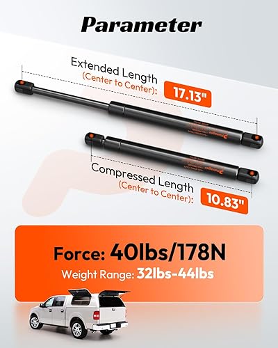 Miniatura 153 de Puntales de elevación de gas de 12 pulgadas, C16-10788, 35 libras; para cámper Leer, Snugtop, ventana trasera de cámper, tapa de caja