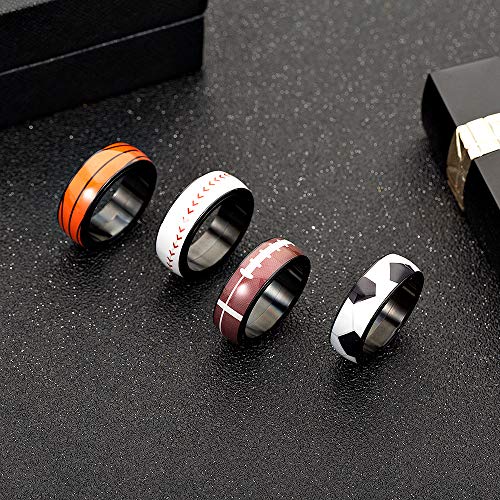 Image of Unisex 8mm Rotatable Sports Pattern Fidget Ring | Stainless Steel, Simple Plain Domed Style, Cool Punk Stress Reliever Jewelry